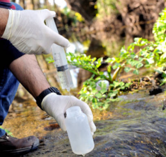 Sampling water from a stream